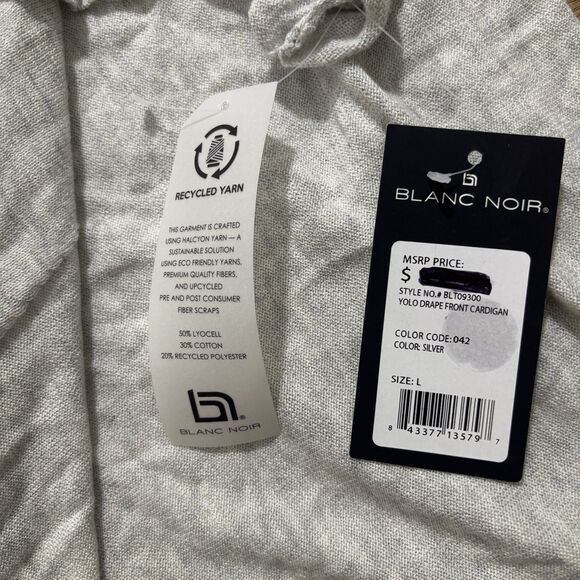 Blanc Noir Sweater Women’s Large Gray Yolo Drape Front Cardigan Open NEW - Picture 6 of 7